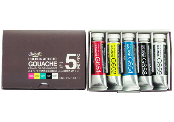 Holbein Artists Gouache Primary Set of 5 Colours (15ml)