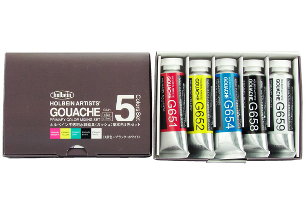 g741-gouache Holbein Artists Gouache Primary Set of 5 Colours (15ml)