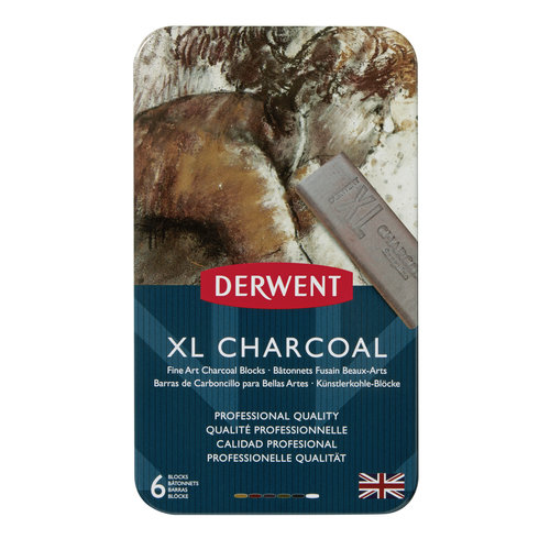 Derwent XL Charcoal Blocks Metal Tin 6 Count