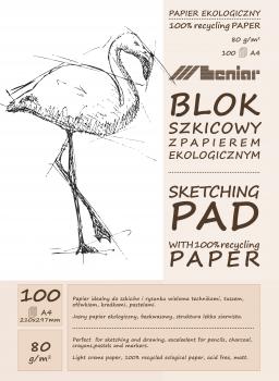 90891szkicowyA4 Leniar Sketching Eco Pad FLAMINGO with recycling paper white