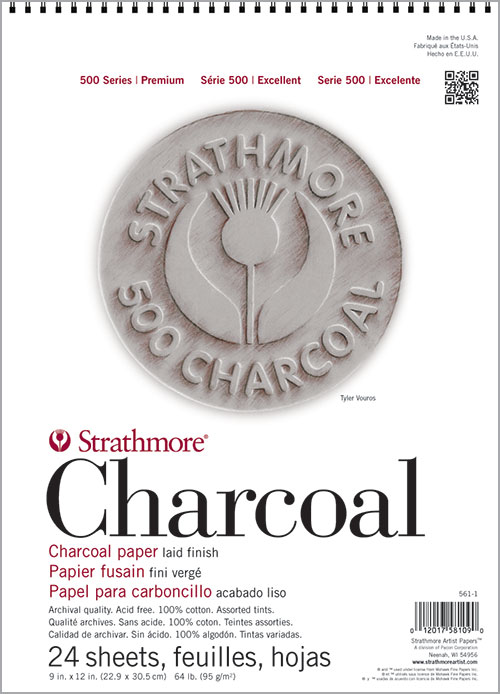 Strathmore 500 Charcoal Holzkohle Block WHITE 95g