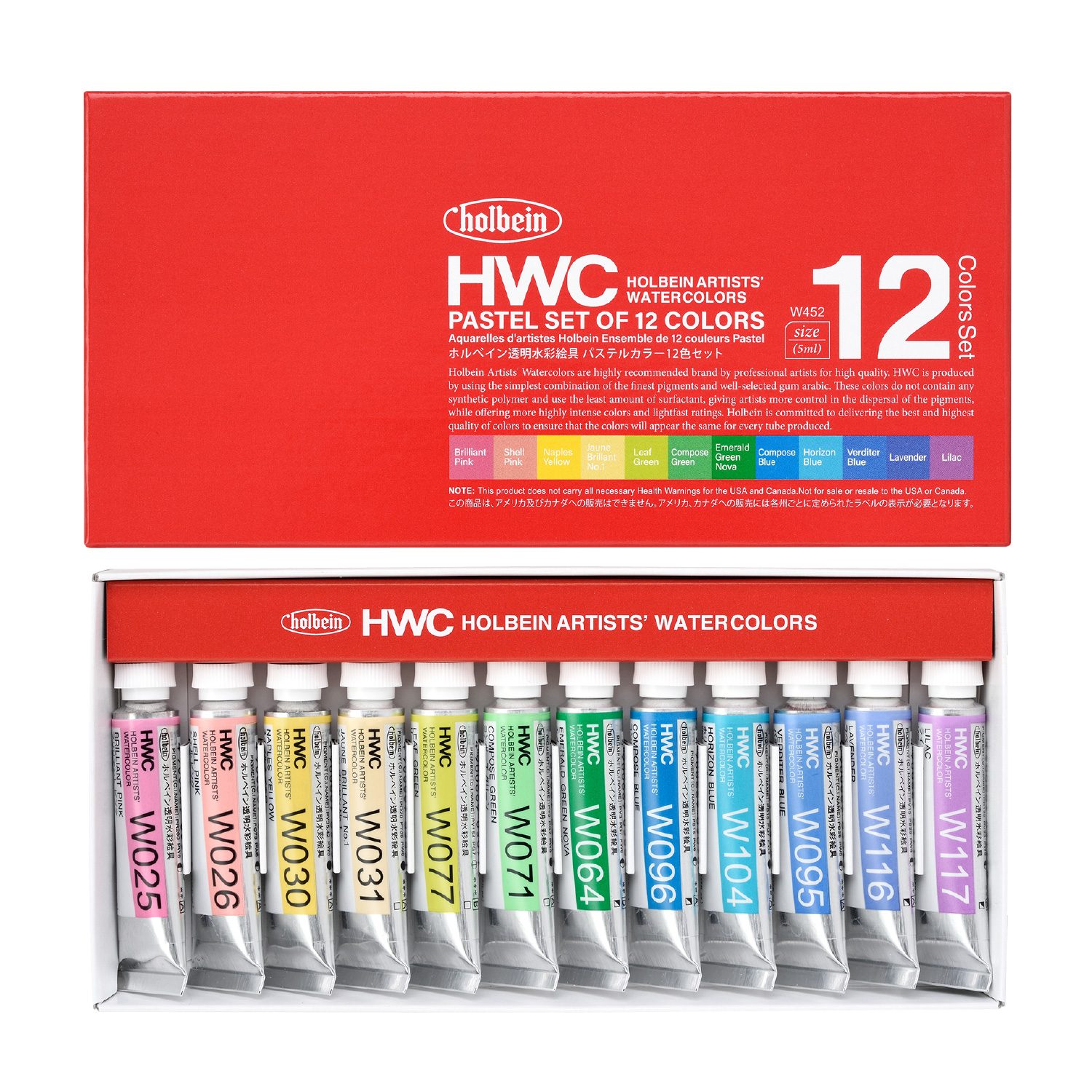 3452_W452_pastel12c Holbein Watercolor PASTEL Set of 12 colors (5ml)