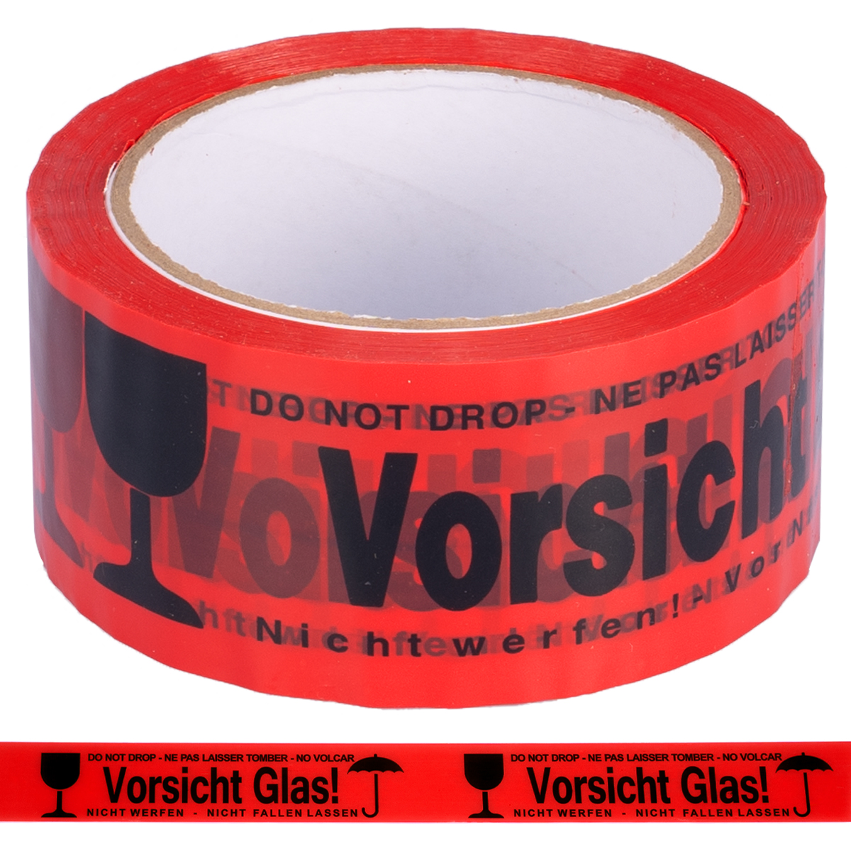 PP Vorsicht Glas Klebeband 50 mm x 66 m Warnklebeband standard abrollend PP Vorsicht Glas Klebeband 50 mm x 66 m Warnklebeband standard abrollend