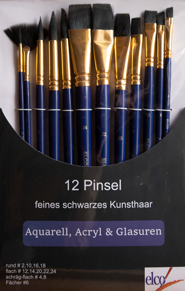 _MG_5682 Elco Kunsthaarpinsel-set/12 Tlg.- Aquarell Acryl und Glasur