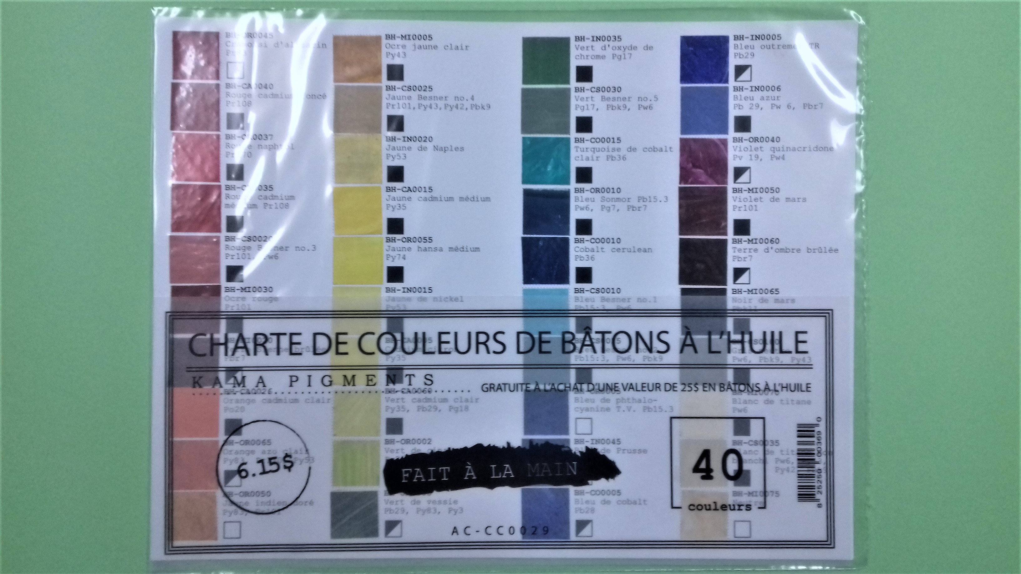 Kama Pigments Oil Sticks Color Chart