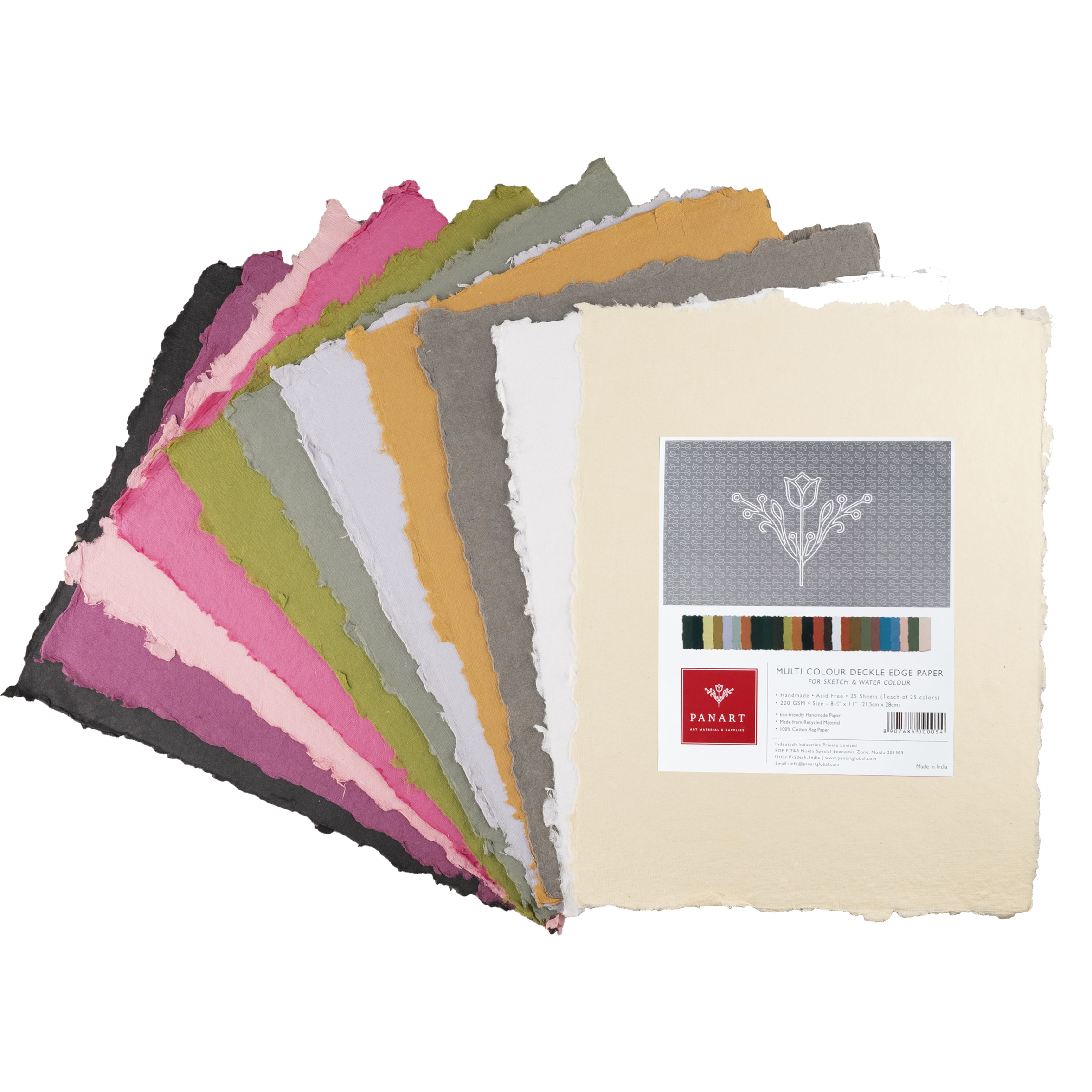 PANART Colored Deckle Edge sheets 22x28cm, Pack of 25