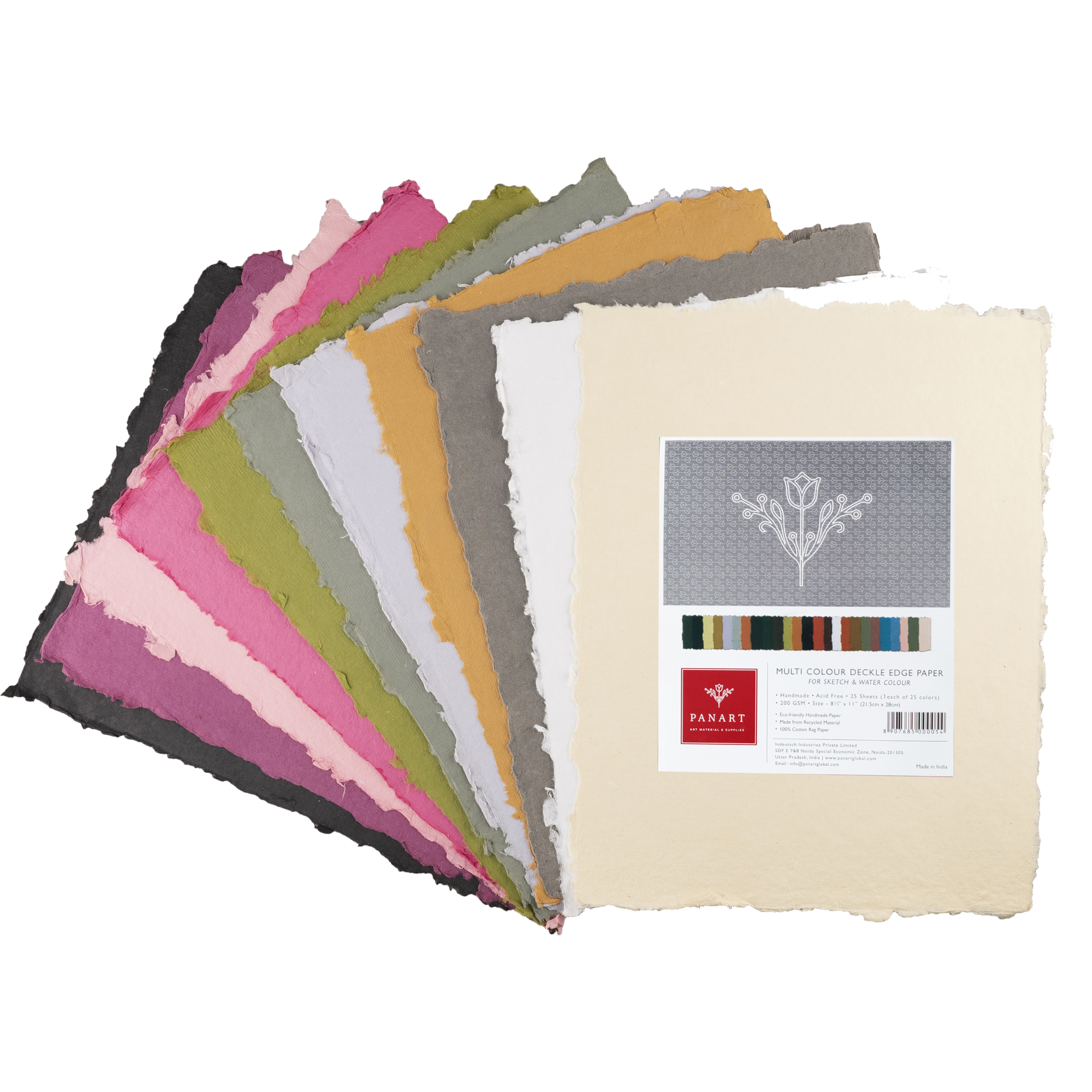 Multicolour-Deckle-Edge-Paper-A4 PANART Colored Deckle Edge sheets 22x28cm, Pack of 25